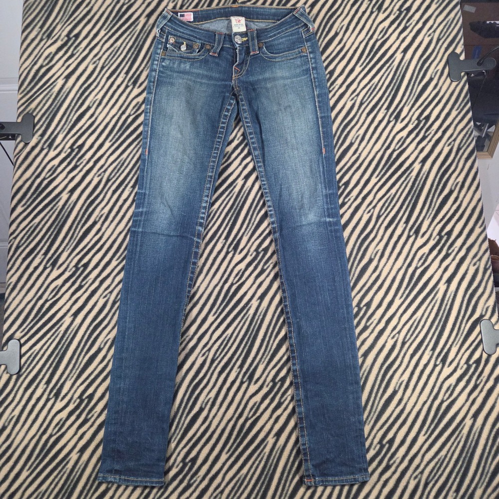 VTG Y2K True Religion Made in USA Julie Skinny Jeans Blue Denim Low Rise Size 25